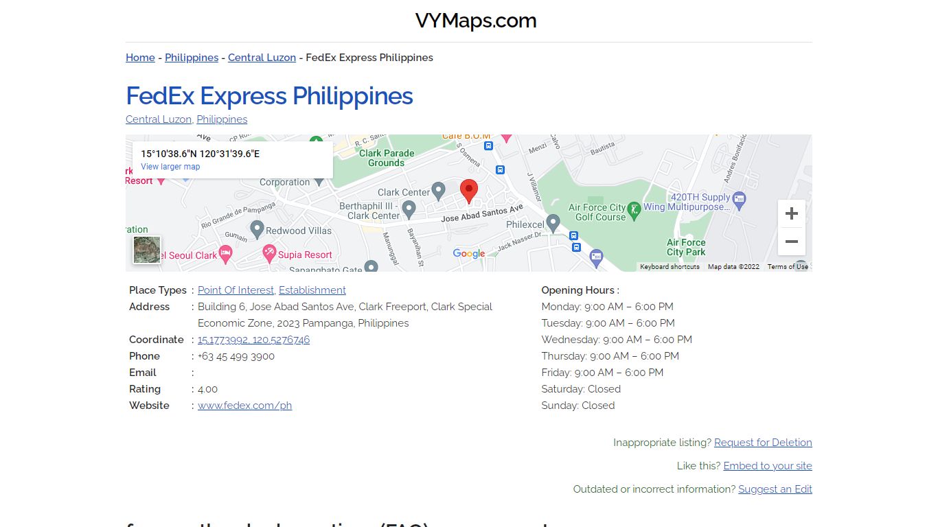 FedEx Express Philippines, Central Luzon (+63 45 499 3900) - VYMaps.com